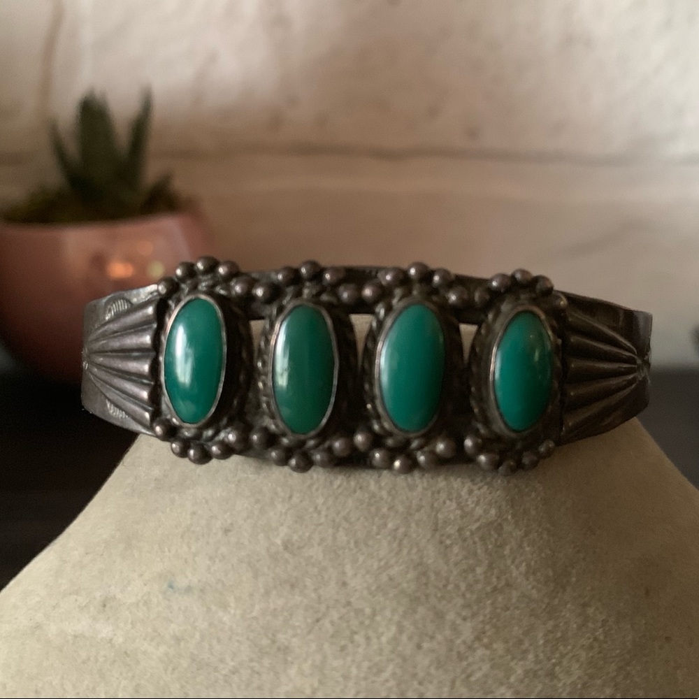 Oxidized Sterling Silver &  Green Turquoise Cuff